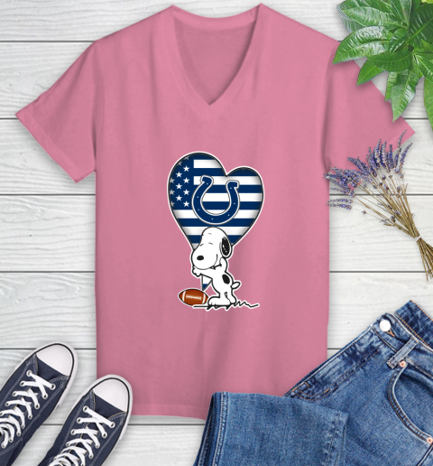 Indianapolis Colts NFL Football The Peanuts Movie Adorable Snoopy Women's V-Neck T-Shirt 13
