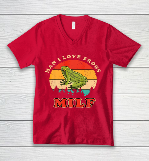 MILF Man I Love Frogs Funny Retro Frog V-Neck T-Shirt 6