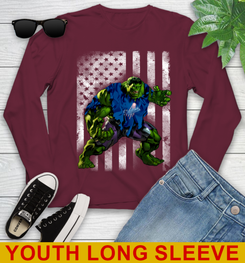 Los Angeles Dodgers Hulk Marvel Avengers MLB Baseball American Flag Youth Long Sleeve 6