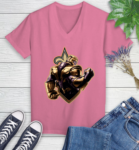 NFL Thanos Avengers Endgame Football Sports New Orleans Saints Women's V-Neck T-Shirt 13