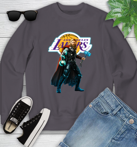 NBA Thor Avengers Endgame Basketball Los Angeles Lakers Youth Sweatshirt 6