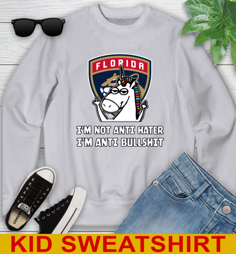 Florida Panthers NHL Hockey Unicorn I'm Not Anti Hater I'm Anti Bullshit Youth Sweatshirt 4