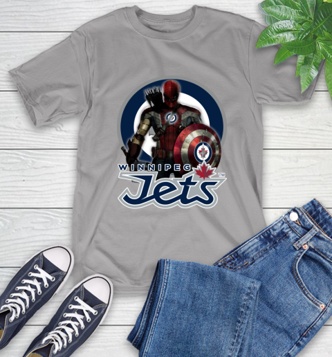 NHL Captain America Thor Spider Man Hawkeye Avengers Endgame Hockey Winnipeg Jets T-Shirt 6