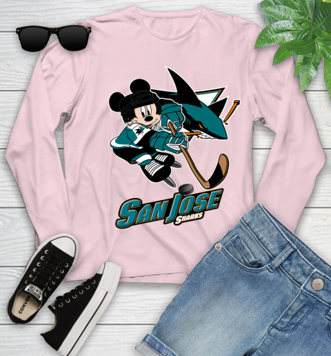 NHL San Jose Sharks Mickey Mouse Disney Hockey T Shirt Youth Long Sleeve 10