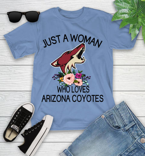 NHL Just A Woman Who Loves Arizona Coyotes Hockey Sports Youth T-Shirt 9