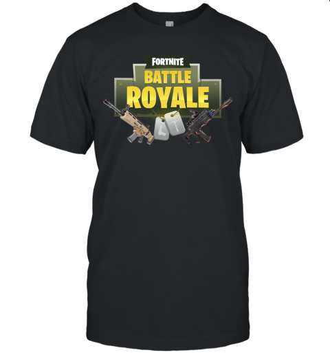 0wsk fortnite battle royale logo with assault rifle shirts jersey t shirt 60 front black