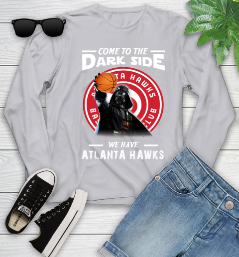 NBA Come To The Dark Side We Have Atlanta Hawks Star Wars Darth Vader Basketball Youth Long Sleeve 5