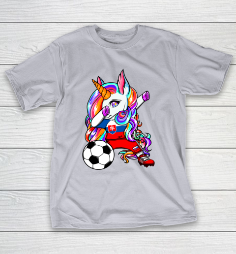 Dabbing Unicorn Slovakia Soccer Fans Jersey Slovak Football T-Shirt 6