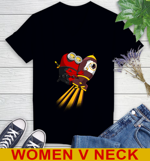 NFL Football Washington Redskins Deadpool Minion Marvel Shirt Women's V-Neck T-Shirt