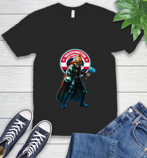NBA Thor Avengers Endgame Basketball Washington Wizards V-Neck T-Shirt 2