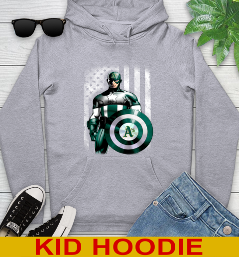 Oakland Athletics MLB Baseball Captain America Marvel Avengers American Flag Shirt Youth Hoodie 6