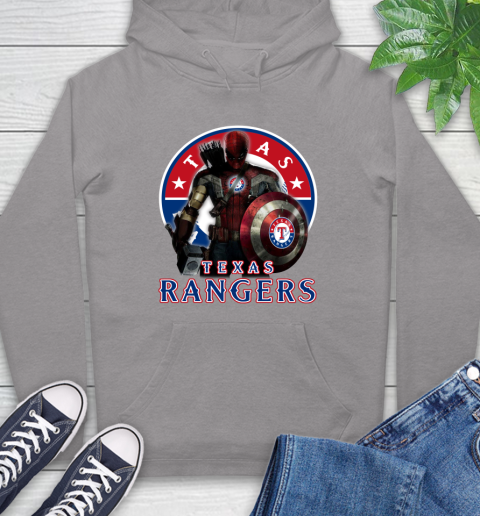 MLB Captain America Thor Spider Man Hawkeye Avengers Endgame Baseball Texas Rangers Hoodie 6