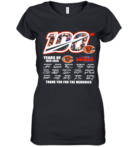 100 Years Of 1920 2020 Chicago Bears Thank You For The Memories Signatures Women's V-Neck T-Shirt