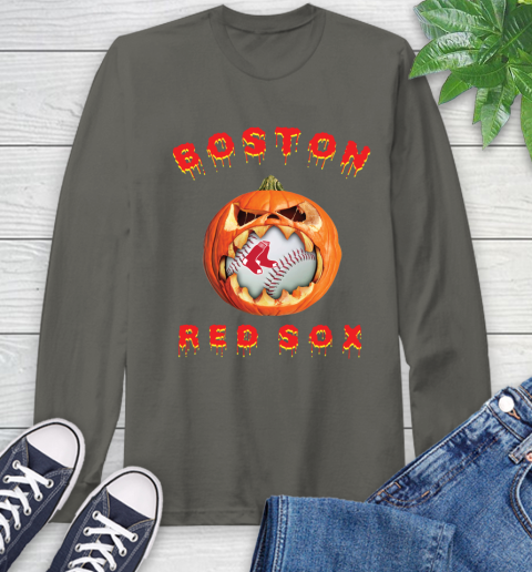MLB Boston Red Sox Halloween Pumpkin Baseball Sports Long Sleeve T-Shirt 8