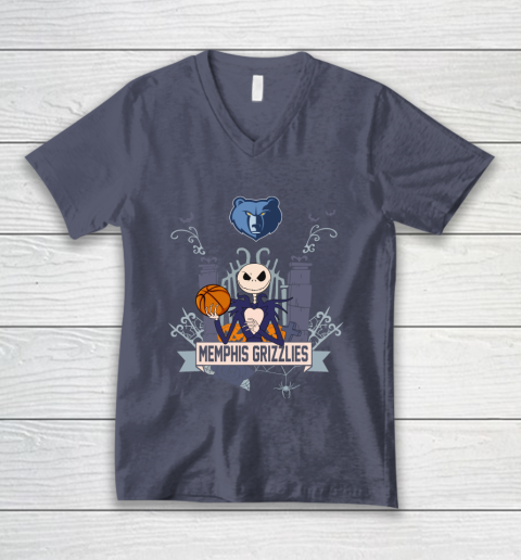NBA Memphis Grizzlies Basketball Jack Skellington Halloween V-Neck T-Shirt 7