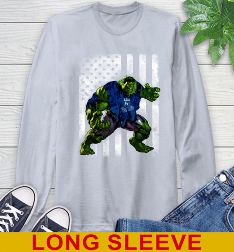Kansas City Royals Hulk Marvel Avengers MLB Baseball American Flag Long Sleeve T-Shirt 6
