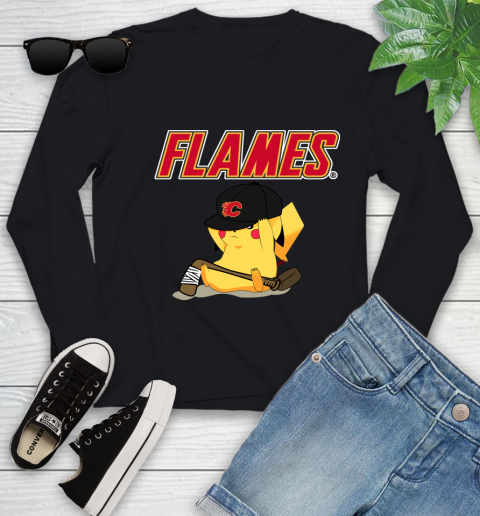 NHL Pikachu Hockey Sports Calgary Flames Youth Long Sleeve 2