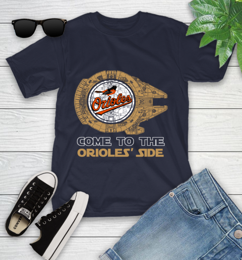 MLB Come To The Baltimore Orioles Side Star Wars Baseball Sports Youth T-Shirt 2