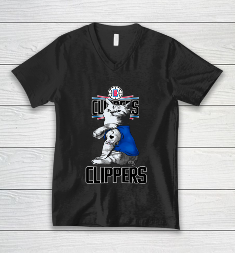 NBA Basketball My Cat Loves LA Clippers V-Neck T-Shirt