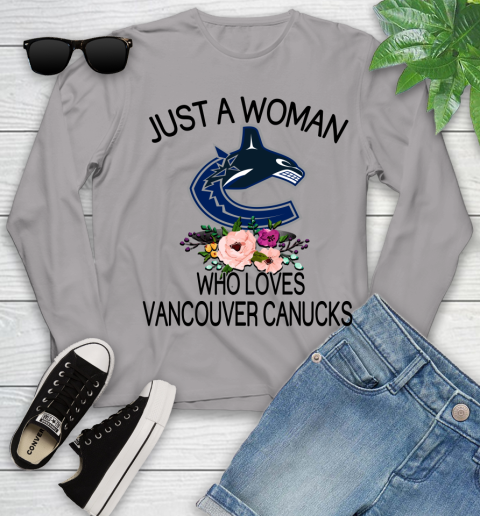 NHL Just A Woman Who Loves Vancouver Canucks Hockey Sports Youth Long Sleeve 3