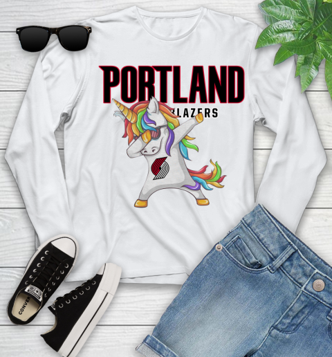 Portland Trail Blazers NBA Basketball Funny Unicorn Dabbing Sports Youth Long Sleeve