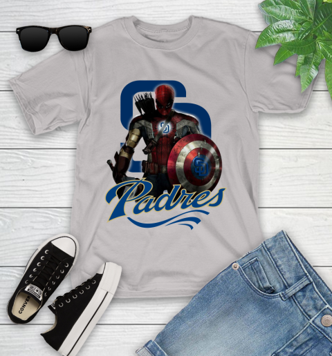 MLB Captain America Thor Spider Man Hawkeye Avengers Endgame Baseball San Diego Padres Youth T-Shirt 12