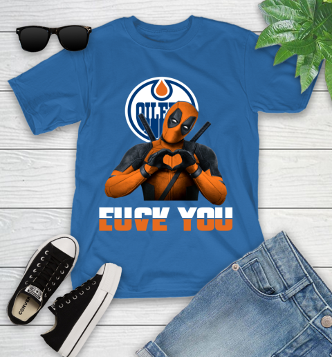 NHL Edmonton Oilers Deadpool Love You Fuck You Hockey Sports Youth T-Shirt 12