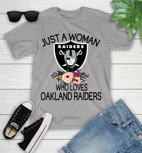 NFL Just A Woman Who Loves Oakland Raiders Football Sports Youth T-Shirt 2