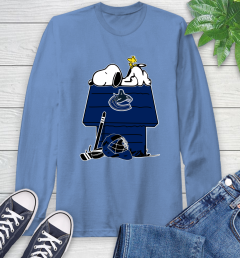 Vancouver Canucks NHL Hockey Snoopy Woodstock The Peanuts Movie Long Sleeve T-Shirt 11