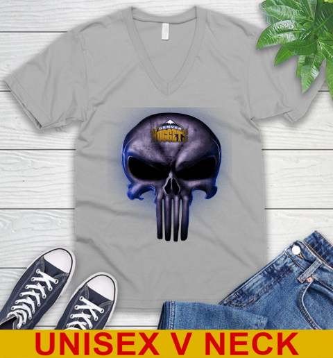 Denver Nuggets NBA Basketball Punisher Skull Sports V-Neck T-Shirt 3
