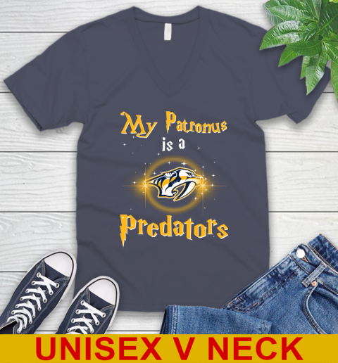 NHL Hockey Harry Potter My Patronus Is A Nashville Predators V-Neck T-Shirt 7