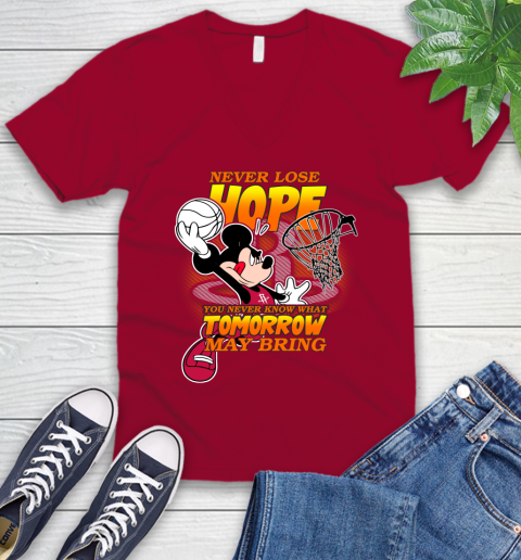Houston Rockets NBA Basketball Mickey Disney Never Lose Hope V-Neck T-Shirt 7