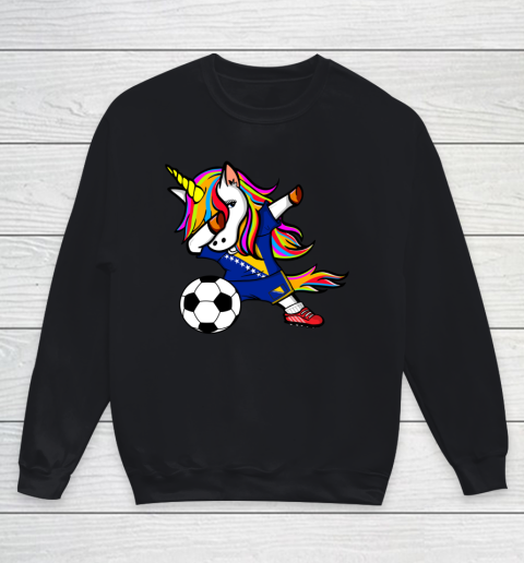 Dabbing Unicorn Bosnia and Herzegovina Football Flag Soccer Youth Sweatshirt