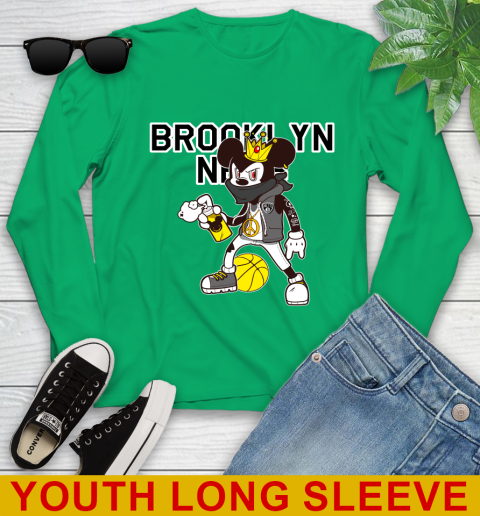 Brooklyn Nets NBA Basketball Mickey Peace Sign Sports Youth Long Sleeve 7