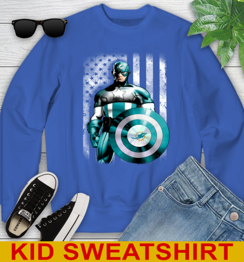 Miami Dolphins NFL Football Captain America Marvel Avengers American Flag Shirt Youth Sweatshirt 6