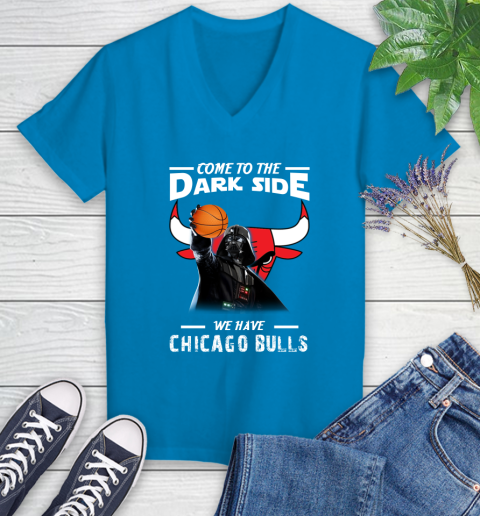 NBA Come To The Dark Side We Have Chicago Bulls Star Wars Darth Vader Basketball Women's V-Neck T-Shirt 7