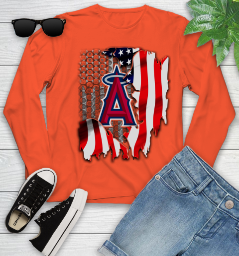 Los Angeles Angels MLB Baseball American Flag Youth Long Sleeve 3