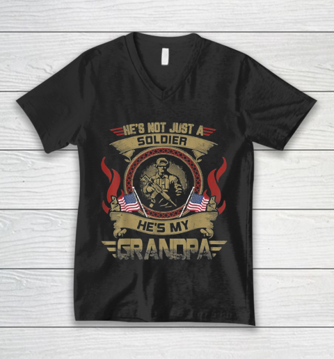 Grandpa Funny Gift Apparel  He Is Not Just A Soldier He Is My Grandpa V-Neck T-Shirt