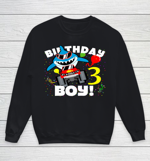 Kids 3 Year Old 3rd Shark Monster Truck Birthday Party For Boys Youth Sweatshirt