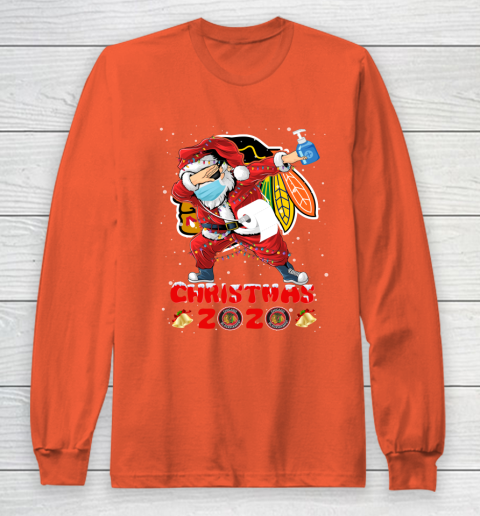 Chicago Blackhawks Funny Santa Claus Dabbing Christmas 2020 NHL Long Sleeve T-Shirt 3