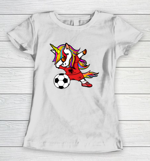 Dabbing Unicorn Albania Football Albanian Flag Soccer Women's T-Shirt