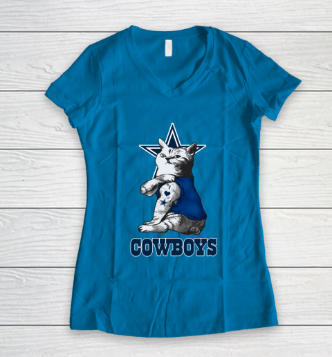 NFL Football My Cat Loves Dallas Cowboys Women's V-Neck T-Shirt 5