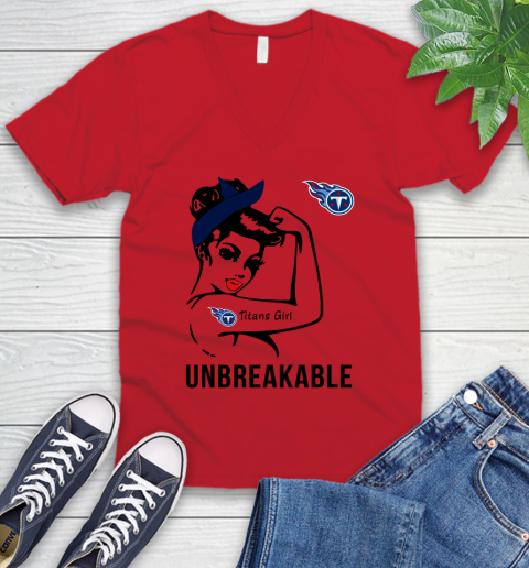 NFL Tennessee Titans Girl Unbreakable Football Sports V-Neck T-Shirt 4