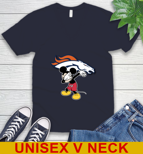 Denver Broncos NFL Football Dabbing Mickey Disney Sports V-Neck T-Shirt 3