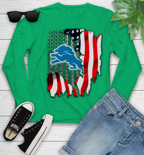 Detroit Lions NFL Football American Flag Youth Long Sleeve 7