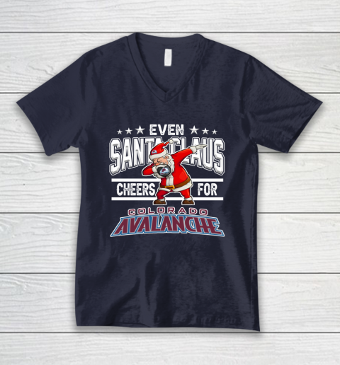Colorado Avalanche Even Santa Claus Cheers For Christmas NHL V-Neck T-Shirt 2