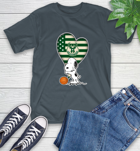 Milwaukee Bucks NBA Basketball The Peanuts Movie Adorable Snoopy T-Shirt 9