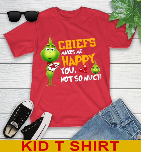 NFL Kansas City Chiefs Makes Me Happy You Not So Much Grinch Football Sports Youth T-Shirt 11