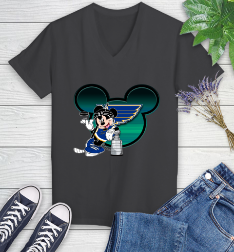 NHL St.Louis Blues Stanley Cup Mickey Mouse Disney Hockey T Shirt Women's V-Neck T-Shirt 8