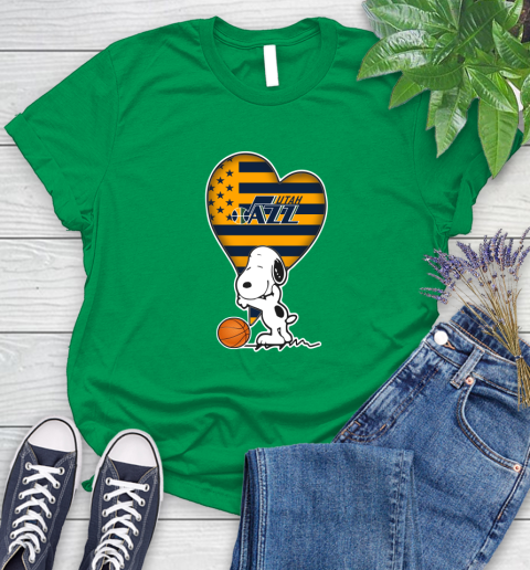 Utah Jazz NBA Basketball The Peanuts Movie Adorable Snoopy Women's T-Shirt 6